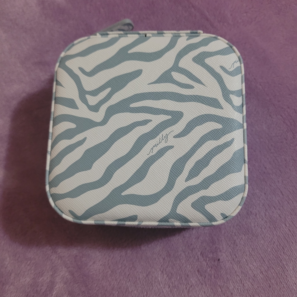 Milly Zebra Print Jewelry Case - Blue and White